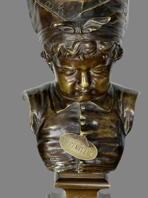 BRONZE ANCIEN DU XIXe " LE BONNET D'ÂNE LA PENITENCE " D' APRES NICOLAS LECORNET