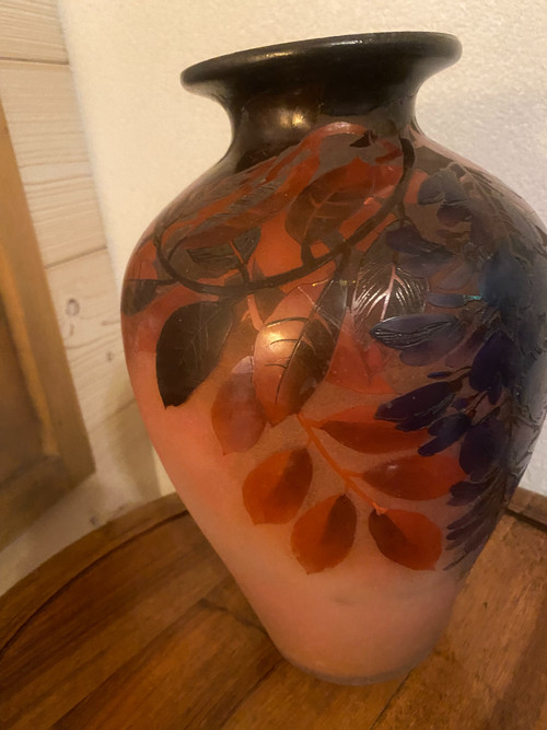 multi-layered glass vase signed Peynaud