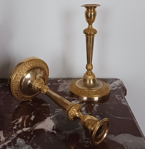 Paris, Louis XVI period - pair of candlesticks or torches - ormolu gilt bronze
