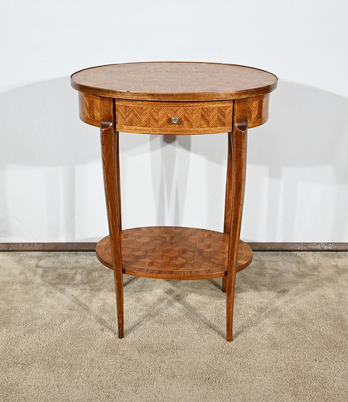 Kleiner Salontisch aus Intarsien, Übergangsstil Louis XV Louis XVI - 1920