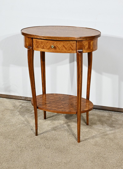 Kleiner Salontisch aus Intarsien, Übergangsstil Louis XV Louis XVI - 1920