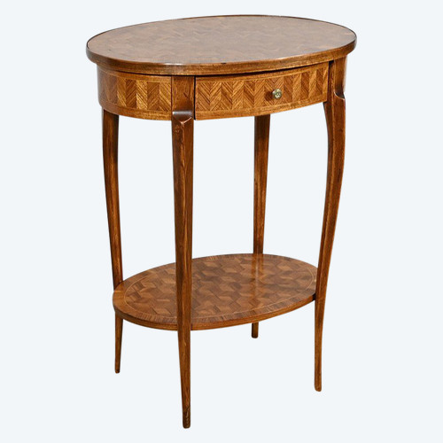 Kleiner Salontisch aus Intarsien, Übergangsstil Louis XV Louis XVI - 1920