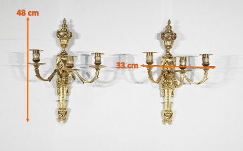 Paire d’Appliques en Bronze Doré, style Louis XVI – Milieu XIXe