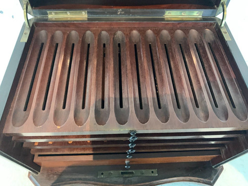 Cigar box in burr cedar and black wood XIX century