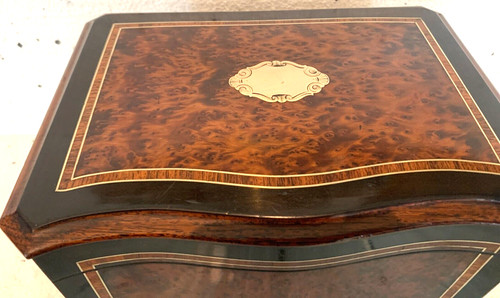 Cigar box in burr cedar and black wood XIX century