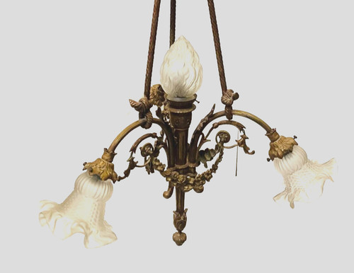 Louis XVI style chandelier in bronze and frosted glass XX century