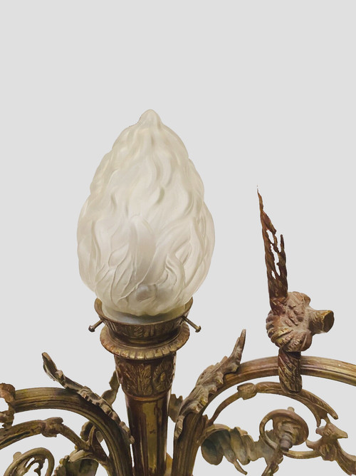 Louis XVI style chandelier in bronze and frosted glass XX century