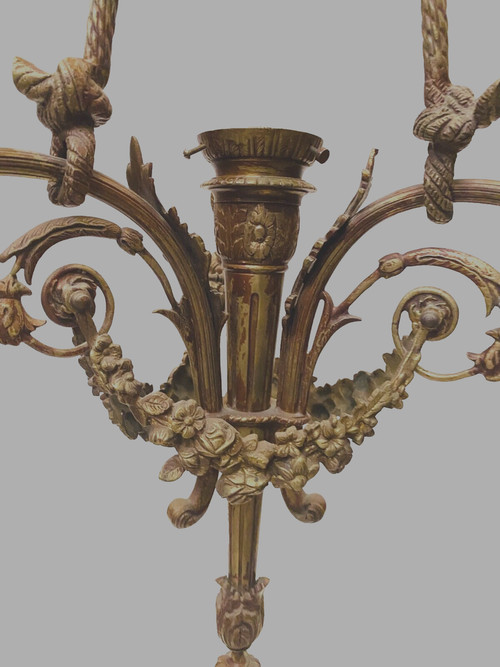 Louis XVI style chandelier in bronze and frosted glass XX century