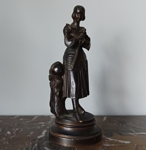 Marie d'Orléans - rare petite Jeanne d'Arc en prière  - bronze patiné - genre troubadour