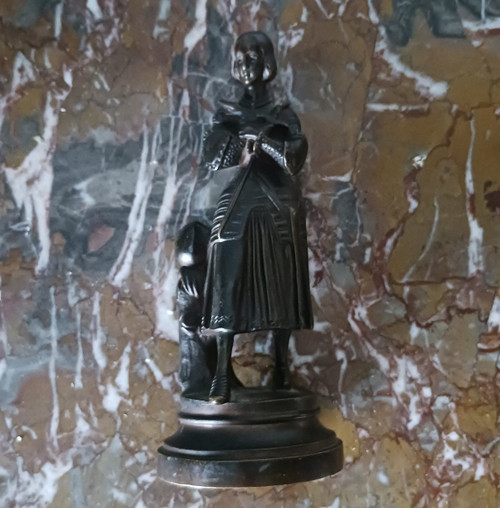 Marie d'Orléans - rare petite Jeanne d'Arc en prière  - bronze patiné - genre troubadour