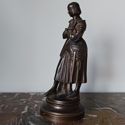 Marie d'Orléans - rare petite Jeanne d'Arc en prière  - bronze patiné - genre troubadour