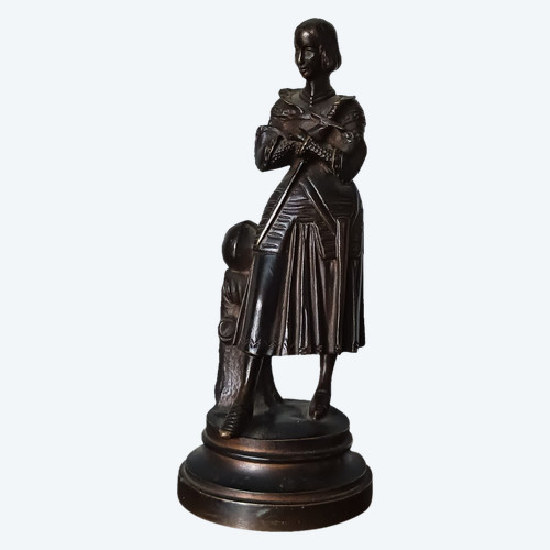 Marie d'Orléans - rare petite Jeanne d'Arc en prière  - bronze patiné - genre troubadour