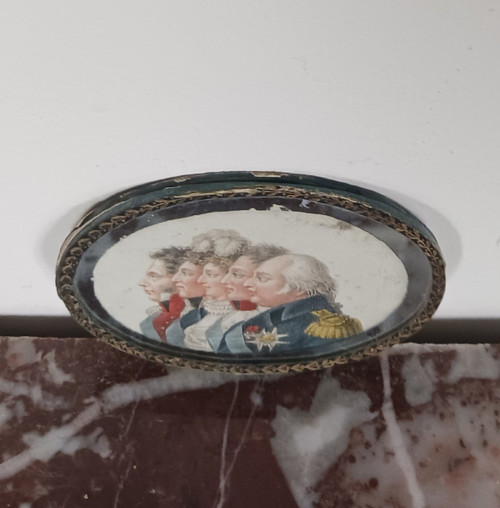 Bosselman - colored miniature engraving - Royalist souvenir - Louis XVIII and his family