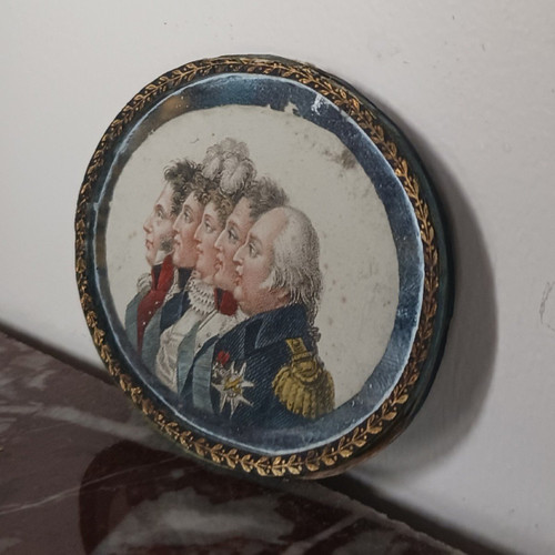 Bosselman - colored miniature engraving - Royalist souvenir - Louis XVIII and his family