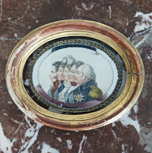 Bosselman - colored miniature engraving - Royalist souvenir - Louis XVIII and his family