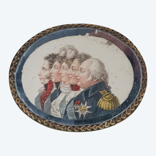Bosselman - colored miniature engraving - Royalist souvenir - Louis XVIII and his family