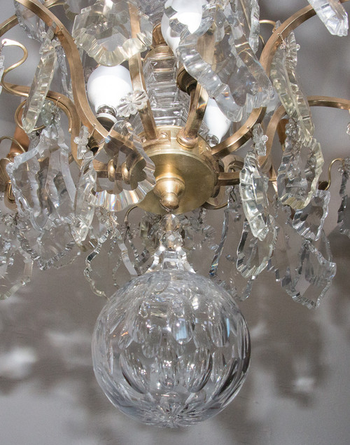 Lampadario a gabbia in bronzo e cristallo in stile Luigi XV, circa 1880