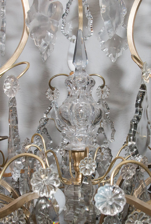 Lampadario a gabbia in bronzo e cristallo in stile Luigi XV, circa 1880