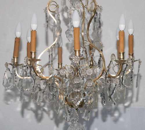 Lampadario a gabbia in bronzo e cristallo in stile Luigi XV, circa 1880