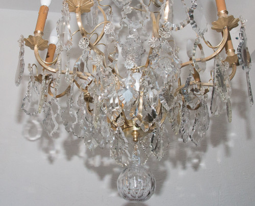 Lampadario a gabbia in bronzo e cristallo in stile Luigi XV, circa 1880