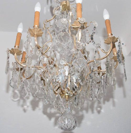 Lampadario a gabbia in bronzo e cristallo in stile Luigi XV, circa 1880