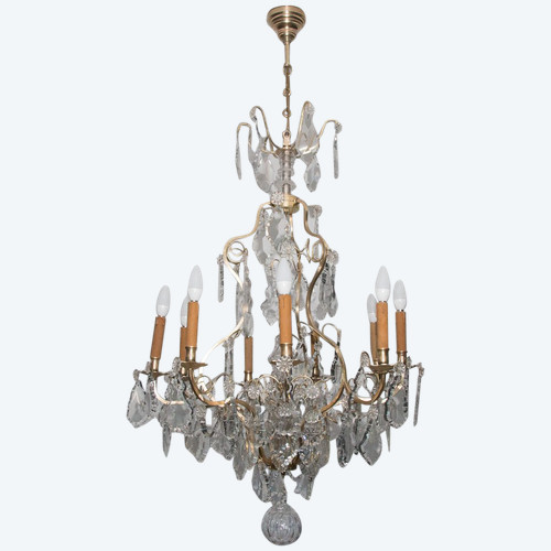 Lampadario a gabbia in bronzo e cristallo in stile Luigi XV, circa 1880