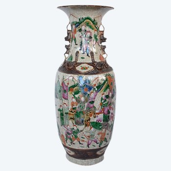 Grand Vase Balustre, en Porcelaine de Canton Craquelée, Chine – XIXe