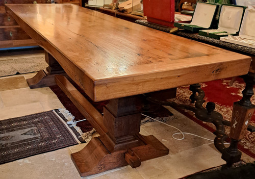 Ancienne table de monastère en chêne brut Début XXème Restaurée