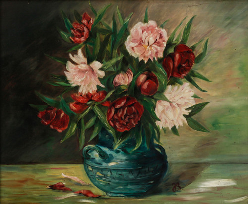 Ein Paar Öl Auf Leinwand Gemälde Blumen XX Jahrhundert