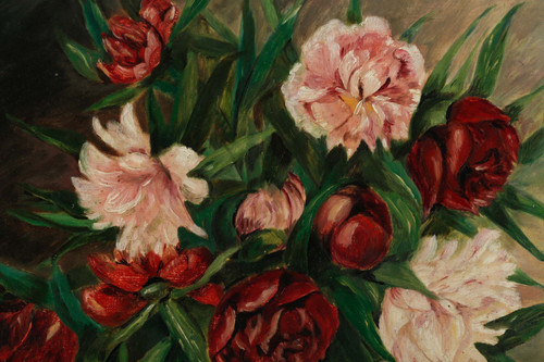 Ein Paar Öl Auf Leinwand Gemälde Blumen XX Jahrhundert