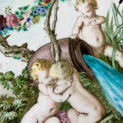 Grand plats aux angelots - Signed Théodore Deck - Sèvres porcelain - 1867