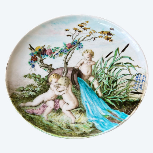 Grand plats aux angelots - Signed Théodore Deck - Sèvres porcelain - 1867