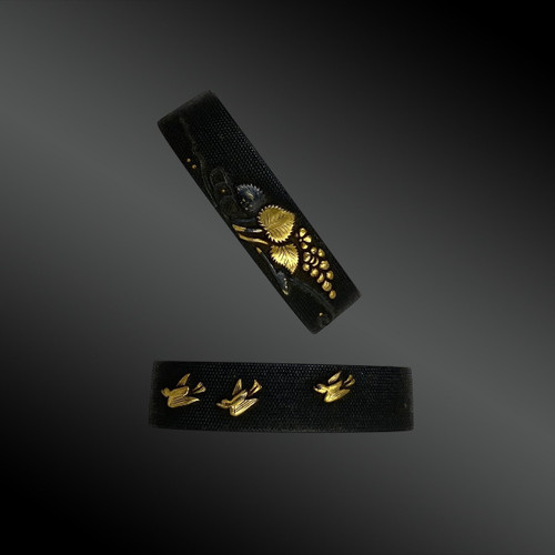 Shakudo fuchi con uccelli e fiori - Giappone - Periodo Edo