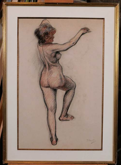 Paul Madeline 1863-1920 Femme nue, grand pastel, vers 1900