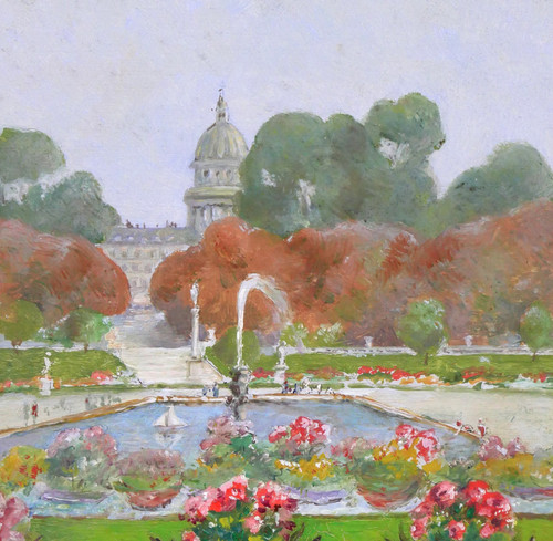 Gaston Gérard 1859-? Paris, the Luxembourg Gardens and the Pantheon, painting, circa 1885-90