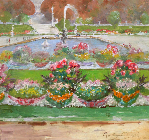 Gaston Gérard 1859-? Paris, the Luxembourg Gardens and the Pantheon, painting, circa 1885-90