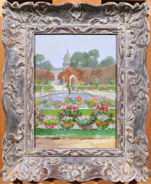 Gaston Gérard 1859-? Paris, the Luxembourg Gardens and the Pantheon, painting, circa 1885-90
