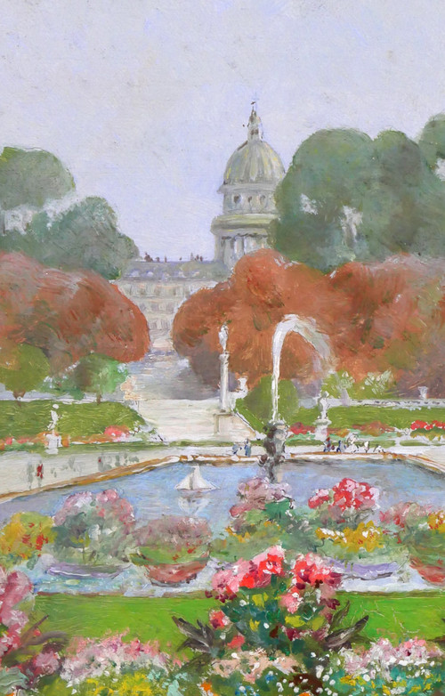 Gaston Gérard 1859-? Paris, the Luxembourg Gardens and the Pantheon, painting, circa 1885-90
