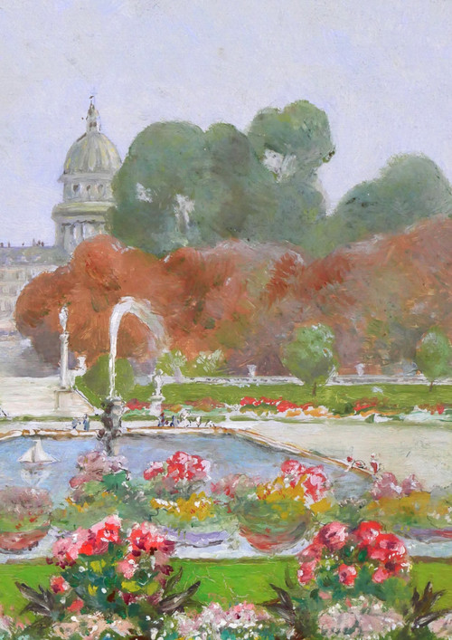 Gaston Gérard 1859-? Paris, the Luxembourg Gardens and the Pantheon, painting, circa 1885-90