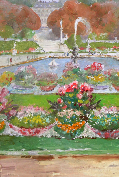 Gaston Gérard 1859-? Paris, the Luxembourg Gardens and the Pantheon, painting, circa 1885-90
