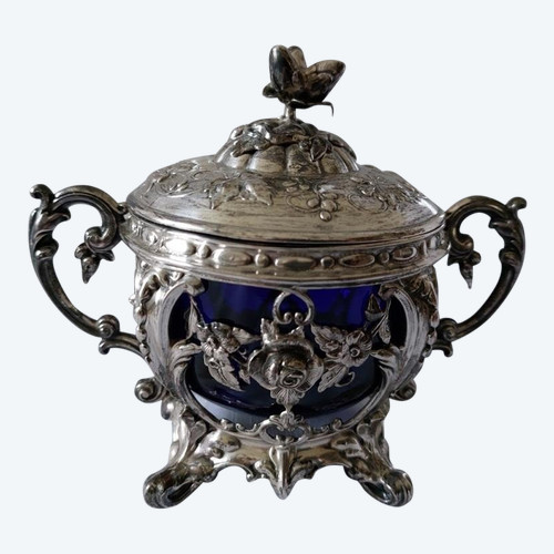 Somptueux sucrier de forme ronde , fin XIXème , en argent massif Minerve