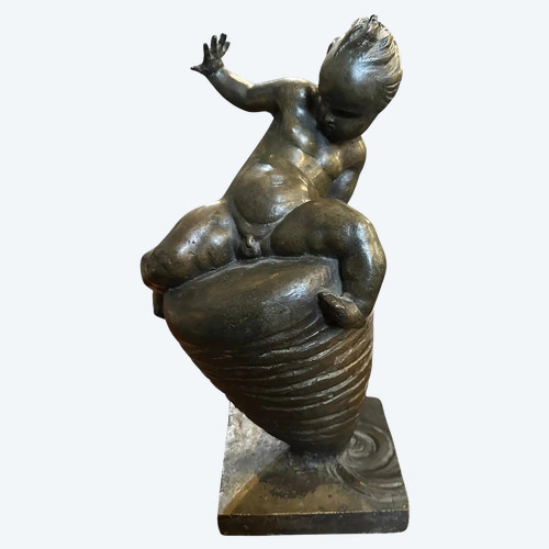 Italienische Art-Deco-Bronzeskulptur „Kind auf ... | Antikeo