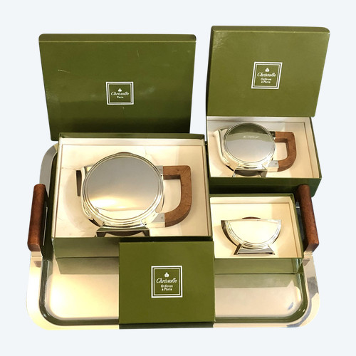 Kaffeeservice Tee CHRISTOFLE Modell ART DECO Metall versilbert FJERDINGSTAD Tablett