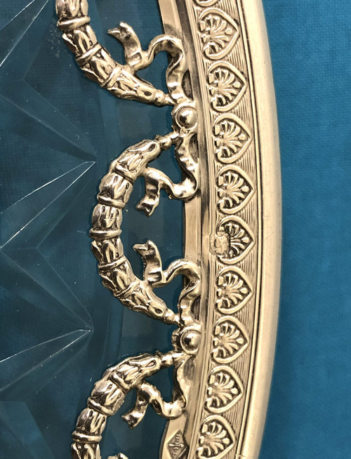 coppia di MINERVE in argento massiccio e cristallo del XIX secolo ciotola su piede / compotier