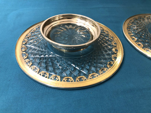 coppia di MINERVE in argento massiccio e cristallo del XIX secolo ciotola su piede / compotier