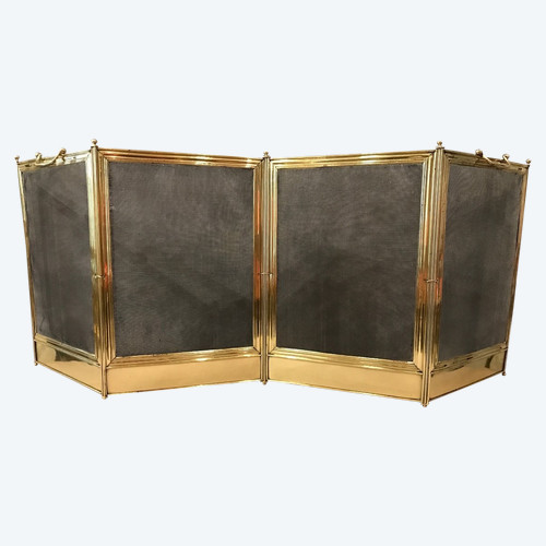 Pare feu de cheminée ancien en laiton d'époque 19 ème Charles X 