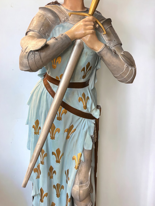 Large Polychrome Plaster Sculpture - Jeanne D'arc Early XXth H 130 Cm