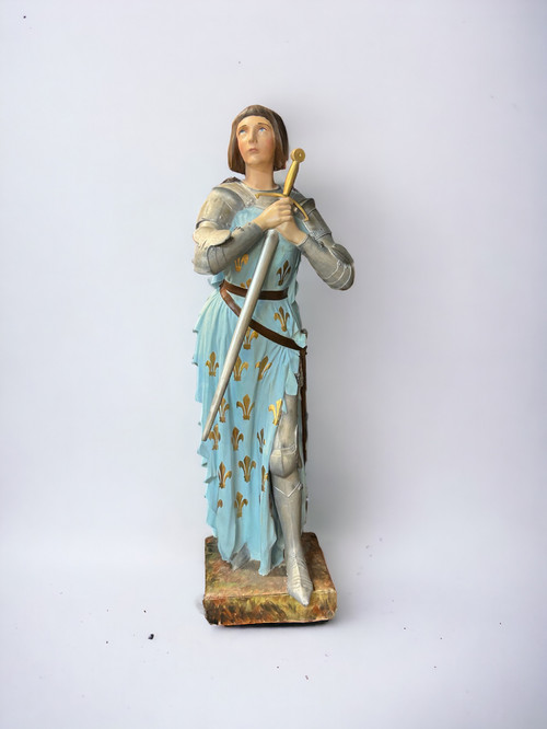 Large Polychrome Plaster Sculpture - Jeanne D'arc Early XXth H 130 Cm