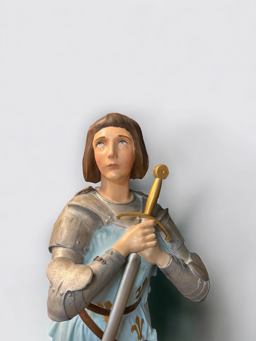 Large Polychrome Plaster Sculpture - Jeanne D'arc Early XXth H 130 Cm