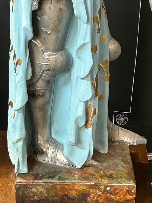 Large Polychrome Plaster Sculpture - Jeanne D'arc Early XXth H 130 Cm